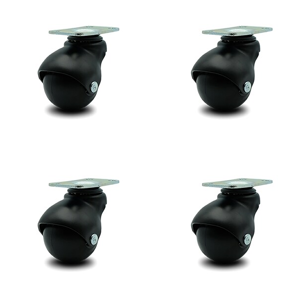 2 Inch Flat Black Hooded Top Plate Ball Casters, 4PK